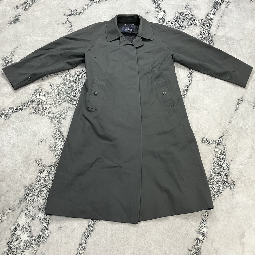 Burberrys London Womens 10 Long Rain Coat Gray Hidden Button Made In England - Picture 1 of 16